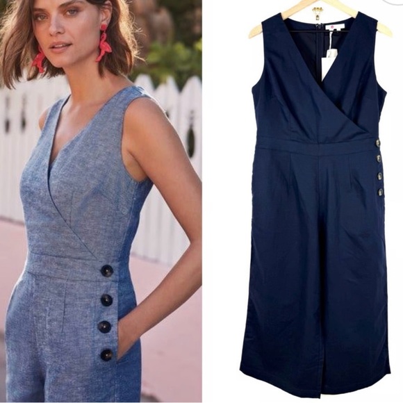 Boden Dorothea Linen Blend Cropped Jumpsuit - size 2 - navy - 55% linen blend - Picture 1 of 10